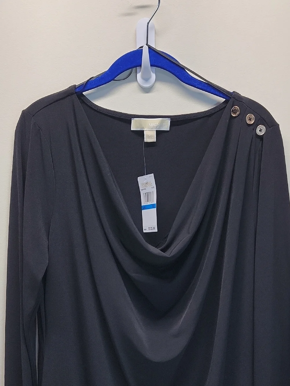 Michael Kors Black Cowl-Neck Mini Dress with Shoulder Buttons Sz XL